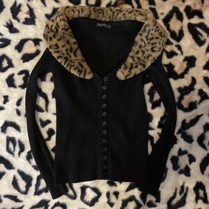 Juicy Couture Black Cardigan with Leopard Collar